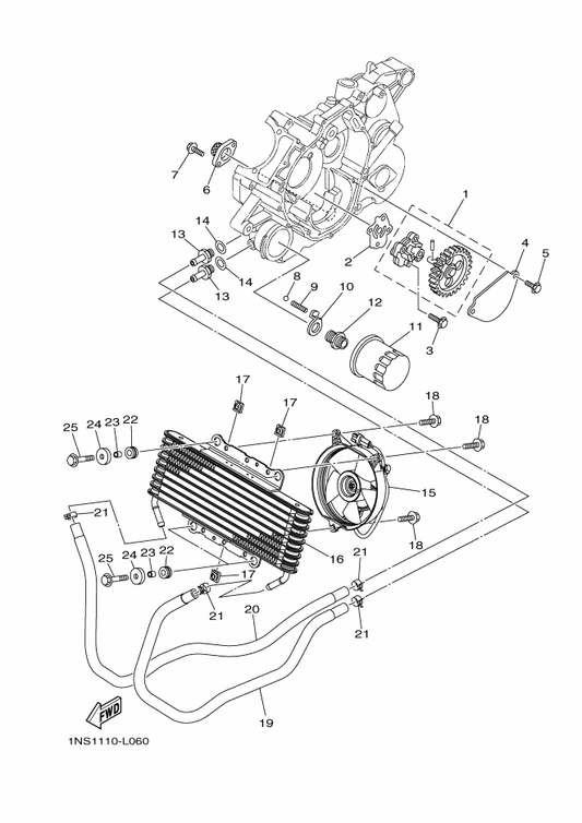 Yamaha 1NS-E3573-00 Bolt 1 — shown on the Oil Pump parts diagram