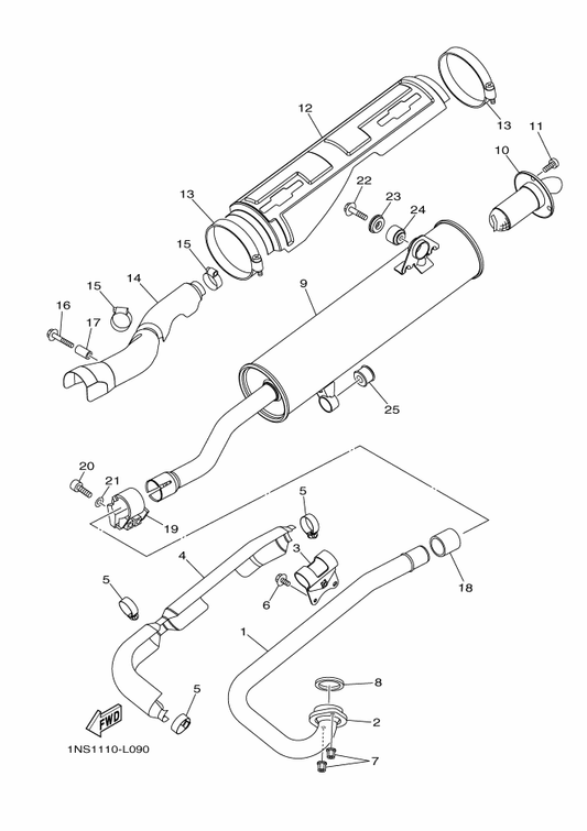 Yamaha 1NS-E4737-00 Damper, Muffler — shown on the Exhaust parts diagram