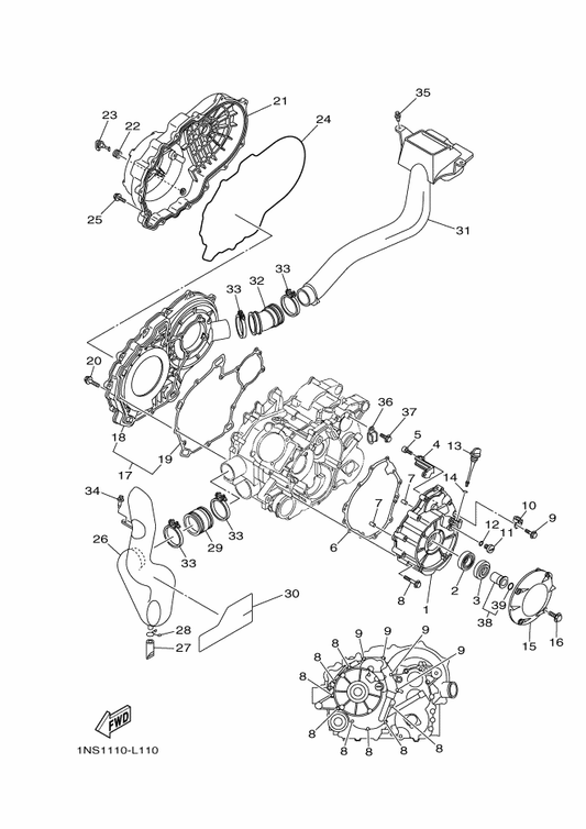 Yamaha 1NS-E5491-00 Protector — shown on the Crankcase Cover 1 parts diagram