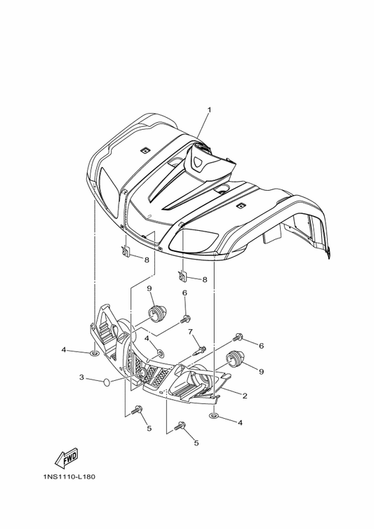 Yamaha 5UH-F1500-P1 Front Fender Assy — shown on the Front Fender parts diagram
