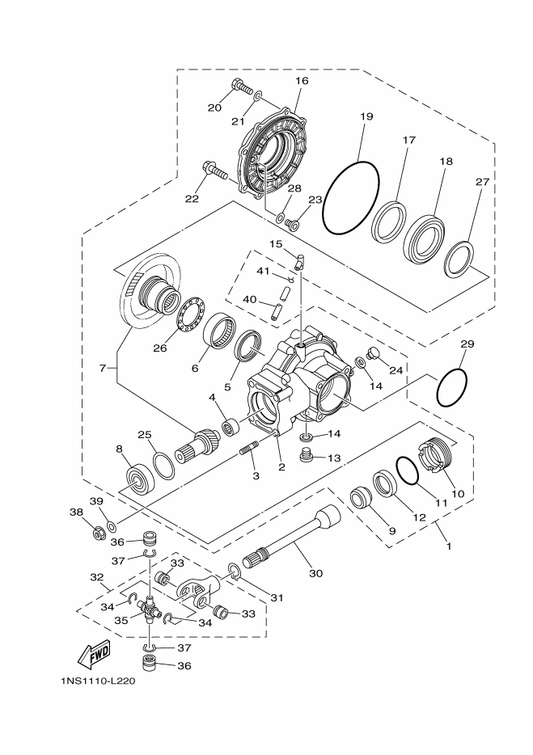 Yamaha 1NS-G6101-00 Rear Axle Gear Case Assy — shown on the Drive Shaft parts diagram