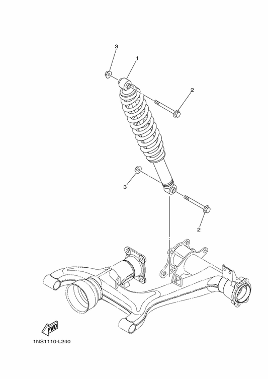Yamaha 1NS-F2210-10 Shock Absorber Assy, Rear — shown on the Rear Suspension parts diagram