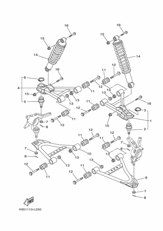 Yamaha 1NS-F3350-10 Shock Absorber Assy — shown on the Front Suspension & Wheel parts diagram