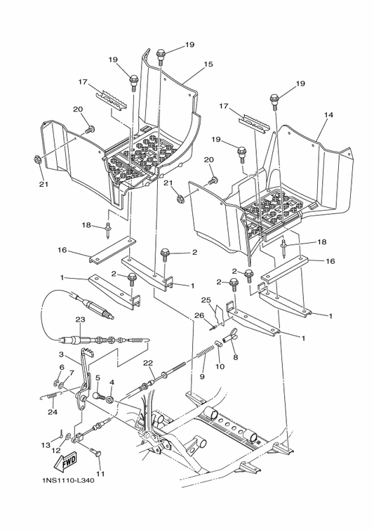 Yamaha 1NS-26361-00 Cable, Brake — shown on the Stand & Footrest parts diagram