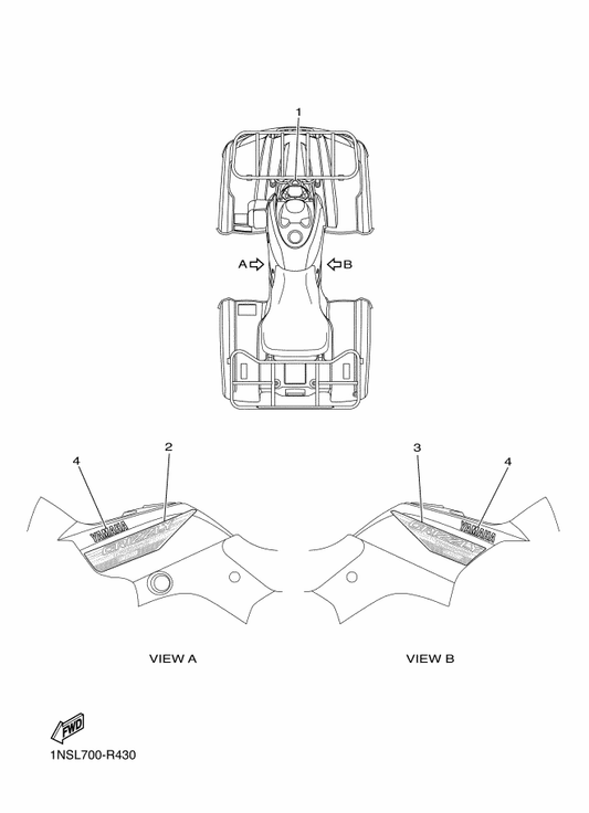 Yamaha 1NS-F1781-30 Emblem 1 — shown on the Graphics parts diagram