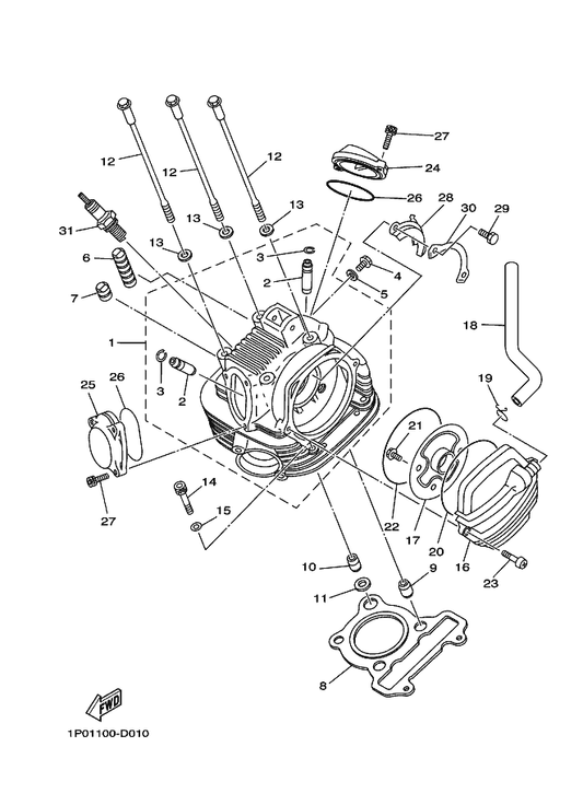 Yamaha 90105-08117 Bolt, Flange — shown on the Cylinder Head parts diagram