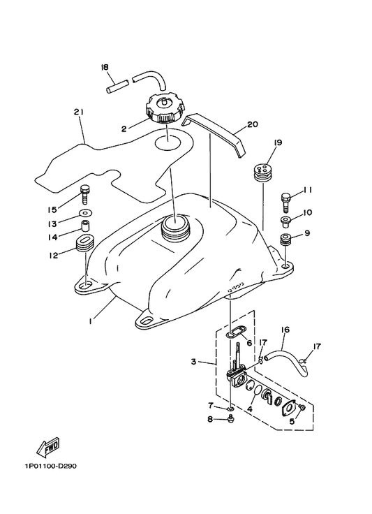 Yamaha 1P0-24311-00 Pipe, Fuel 1 — shown on the Fuel Tank parts diagram