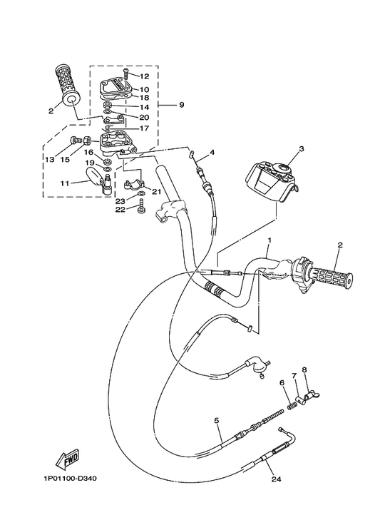 Yamaha 1P0-26341-10 Wire, Brake 1 — shown on the Steering Handle & Cable parts diagram