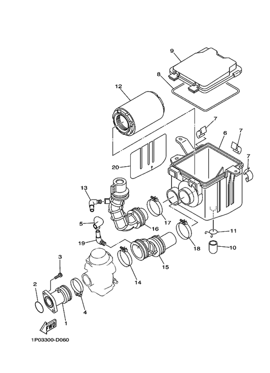 Yamaha 1P0-13586-00 Joint, Carburetor 1 — shown on the Intake parts diagram