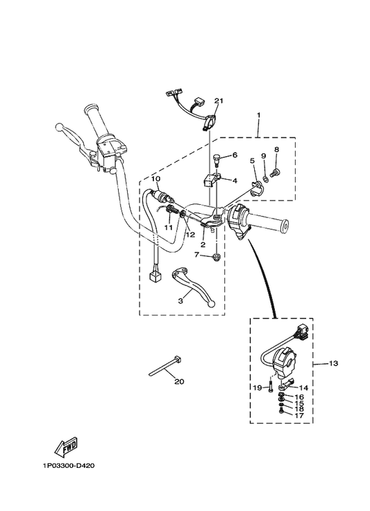 Yamaha 1YW-82911-02 . Holder, Lever 1 — shown on the Handle Switch & Lever parts diagram