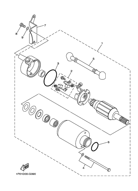 Yamaha 3KW-H1801-00 . . Brush Set — shown on the Starting Motor parts diagram