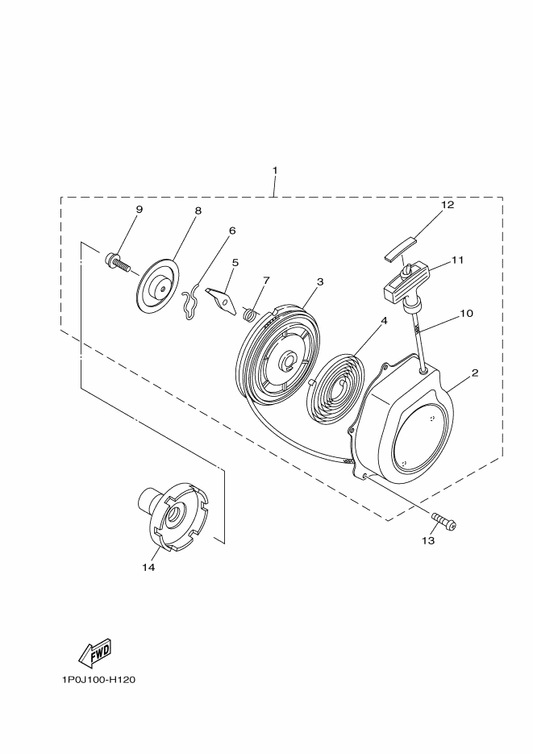 Yamaha 1P0-E5779-00 . Cover — shown on the Starter parts diagram