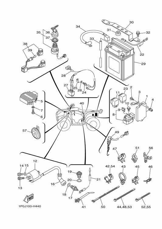 Yamaha 90464-08834 Clamp — shown on the Electrical 1 parts diagram