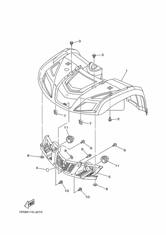 Yamaha 5UH-F8309-01 Grille, Front — shown on the Front Fender parts diagram