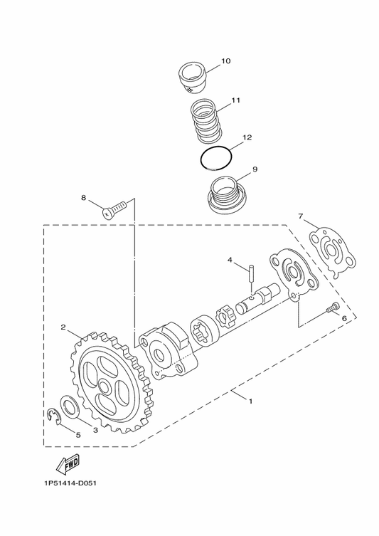 Yamaha 90501-16004 Spring, Compression — shown on the Oil Pump parts diagram