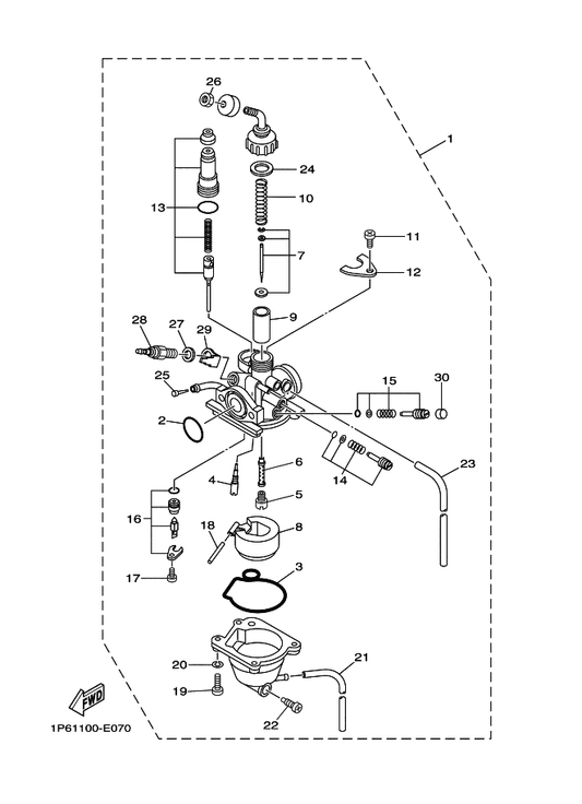 Yamaha 1P6-14112-25 . Valve, Throttle 1 — shown on the Carburetor parts diagram