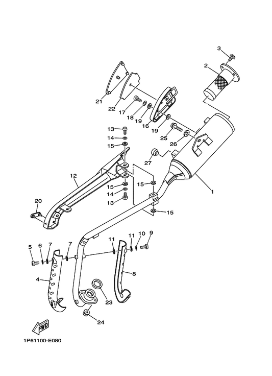 Yamaha 1P6-E4711-00 Muffler 1 — shown on the Exhaust parts diagram