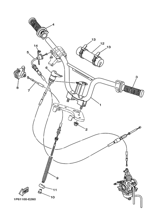 Yamaha 1P6-F6240-00 Grip Assy — shown on the Steering Handle & Cable parts diagram