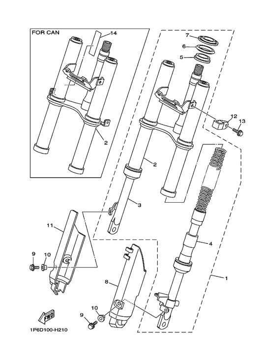 Yamaha 1P6-F315J-10 Protector 2 — shown on the Front Fork parts diagram