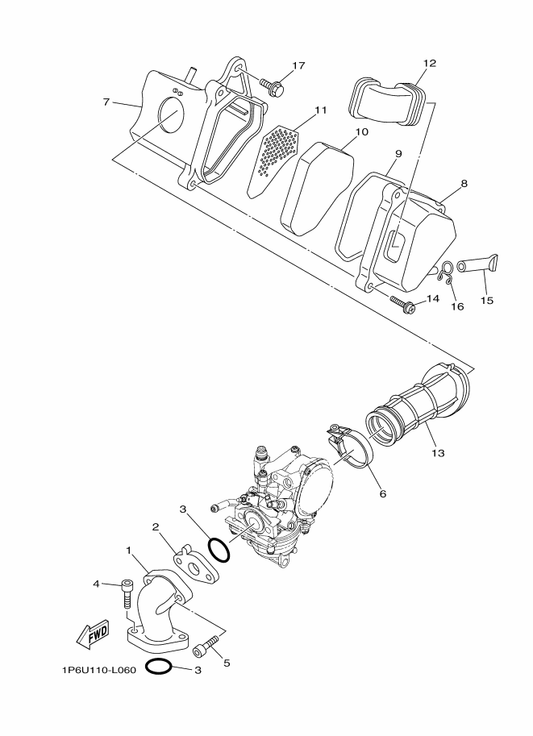 Yamaha 1P6-E4452-00 Seal — shown on the Intake parts diagram