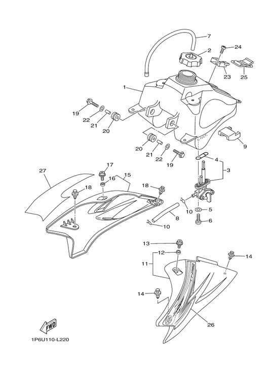 Yamaha 1P6-F4246-50 Graphic 3 — shown on the Fuel Tank parts diagram