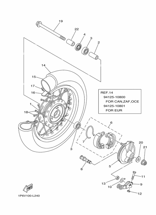 Yamaha 1P6-F5181-01 Axle, Wheel — shown on the Front Wheel parts diagram