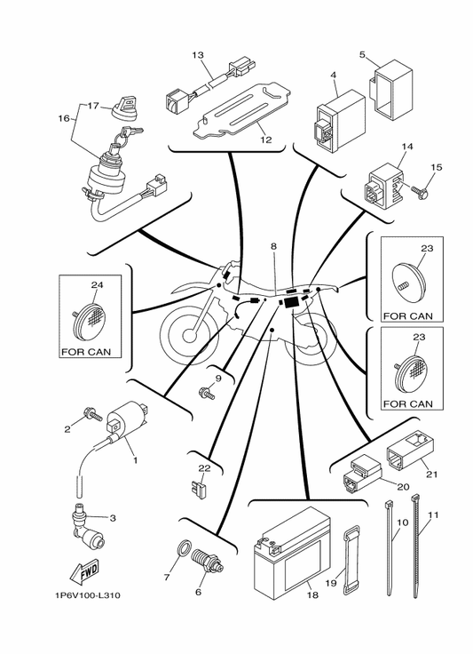 Yamaha 1P6-H2590-00 Wire Harness Assy — shown on the Electrical 1 parts diagram