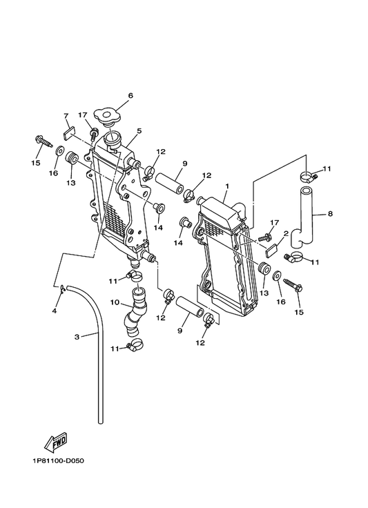 Yamaha 5NX-1240A-00 Radiator Assy — shown on the Radiator & Hose parts diagram