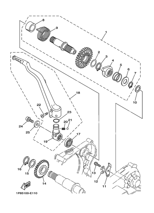 Yamaha 5CU-15651-00 Gear, Kick Idle — shown on the Starter parts diagram