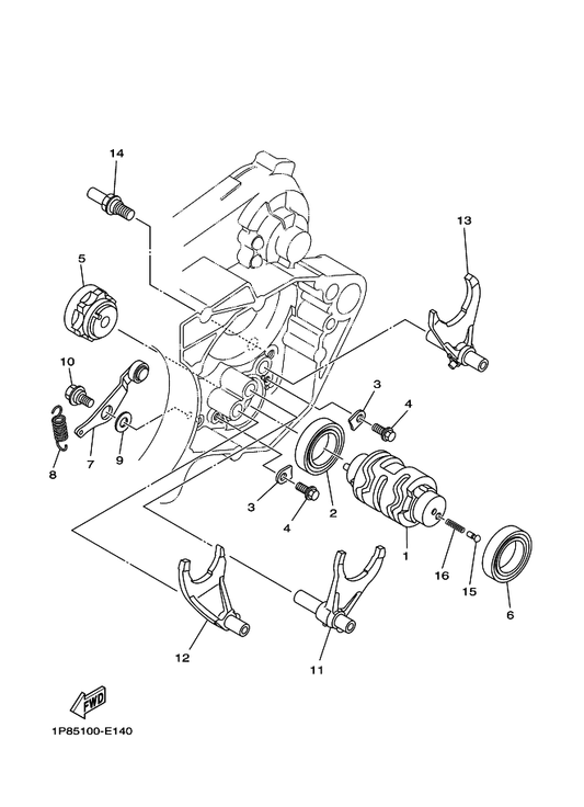 Yamaha 5CU-18140-01 Stopper Lever Assy — shown on the Shift Cam & Fork parts diagram