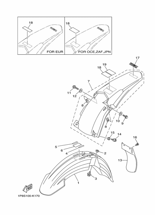 Yamaha 5XE-21610-20 Rear Fender Comp. — shown on the Fender parts diagram
