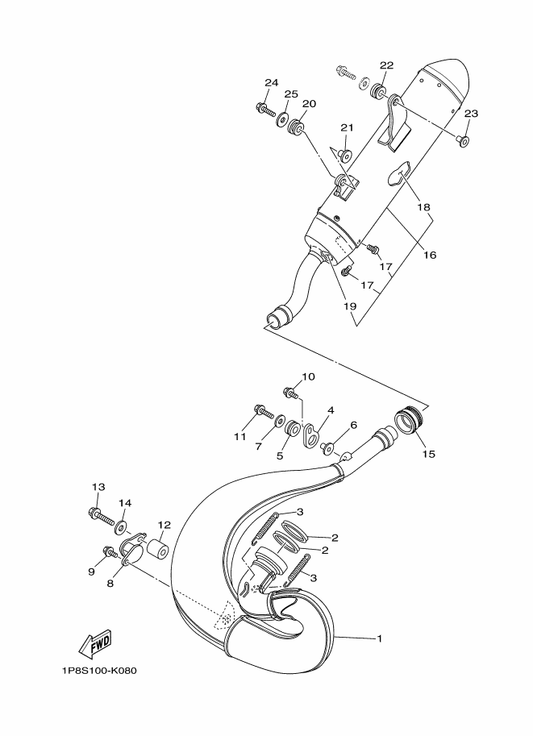 Yamaha 90201-08049 Washer, Plate — shown on the Exhaust parts diagram