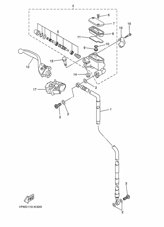 Yamaha 5XC-25872-L0 Hose, Brake 1 — shown on the Front Master Cylinder parts diagram