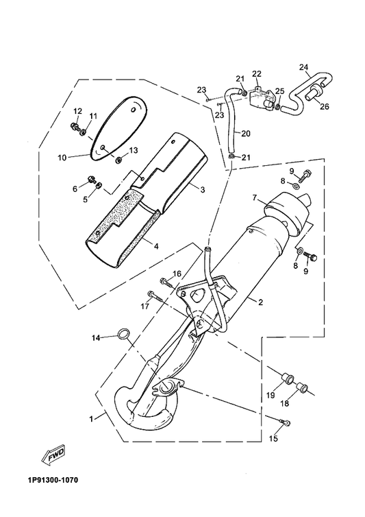 Yamaha 5RN-E4718-00 . Protector, Muffler 1 — shown on the Exhaust parts diagram