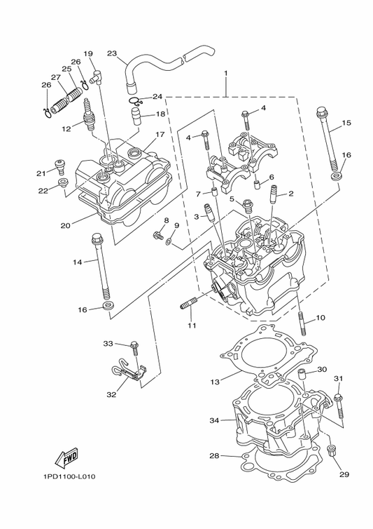 Yamaha 5TG-11191-10 Cover, Cylinder Head 1 — shown on the Cylinder parts diagram