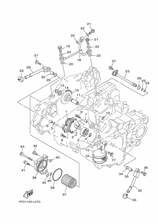 Yamaha 5TG-13418-10 Pipe, Oil 2 — shown on the Oil Pump parts diagram