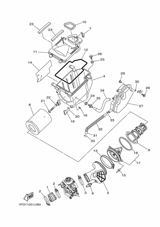 Yamaha 5TG-1442F-00 Protector — shown on the Intake parts diagram