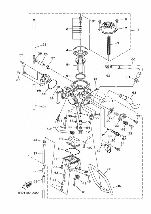 Yamaha 4WV-14147-10 . O-Ring — shown on the Carburetor parts diagram
