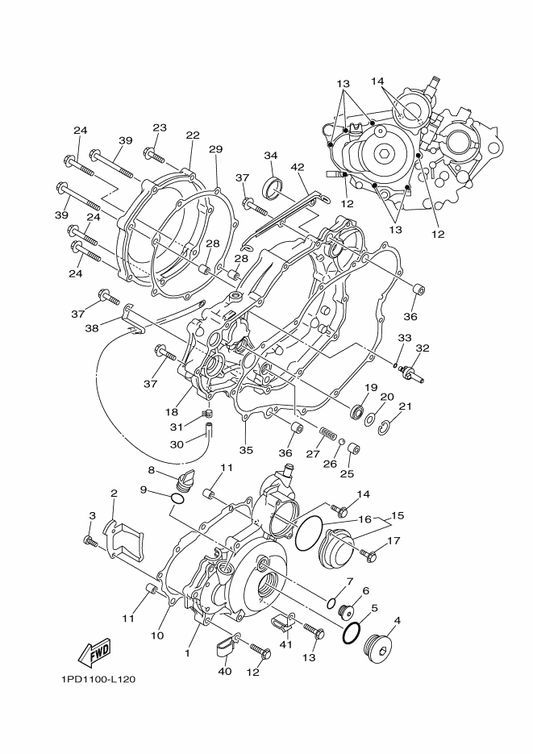 Yamaha 90340-27006 Plug, Straight Screw — shown on the Crankcase Cover 1 parts diagram