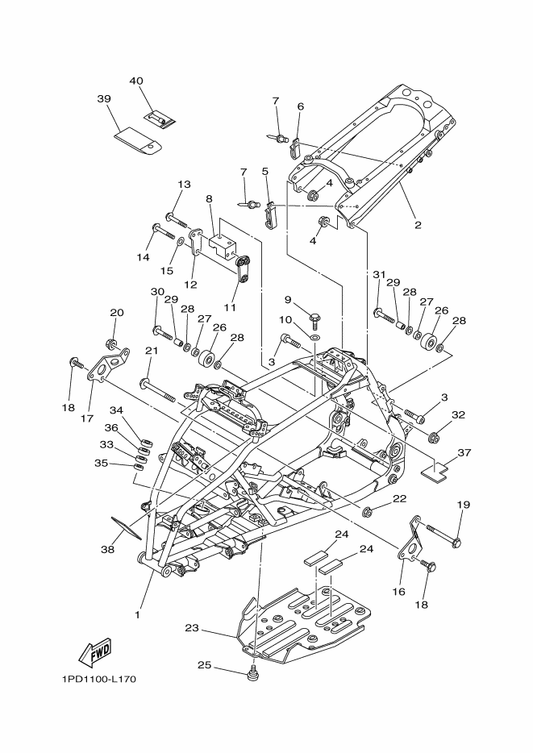 Yamaha 5D3-21190-38 Rear Frame Comp. — shown on the Frame parts diagram