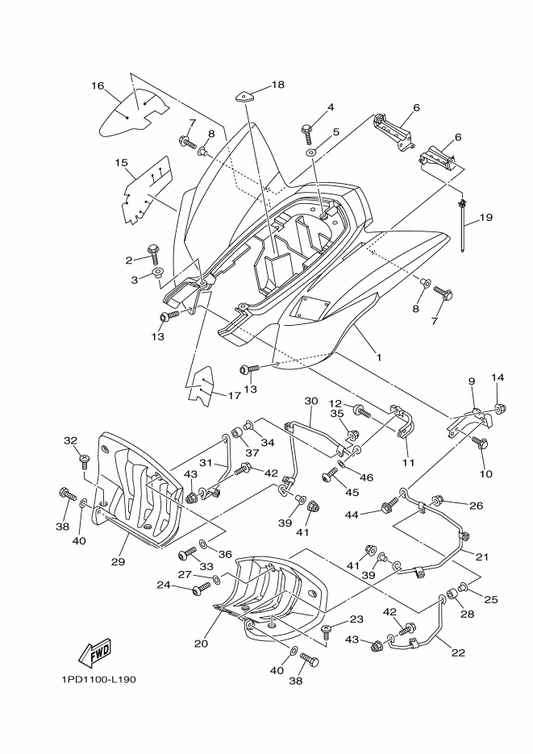 Yamaha 90201-06087 Washer, Plate — shown on the Rear Fender parts diagram