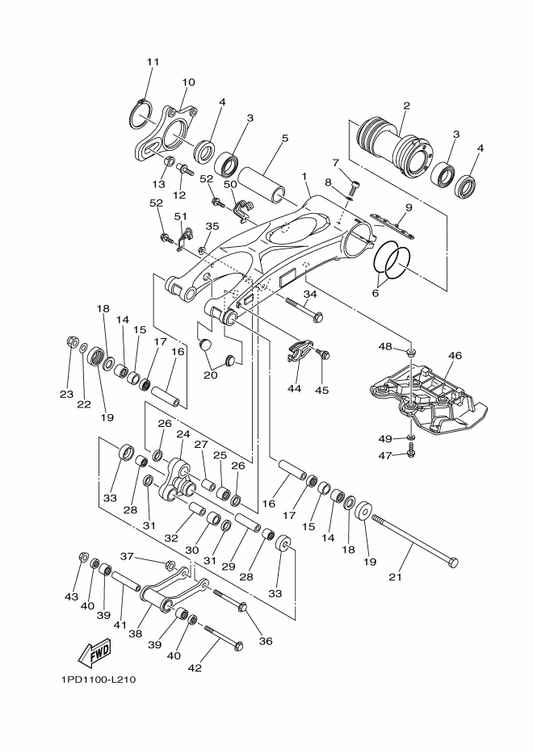 Yamaha 5TG-22110-21 Rear Arm Comp. — shown on the Rear Arm parts diagram
