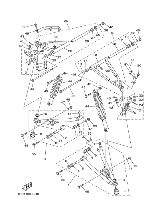 Yamaha 5TG-23508-01 Front Lower Arm Sub-Assy (R.H) — shown on the Front Suspension & Wheel parts diagram