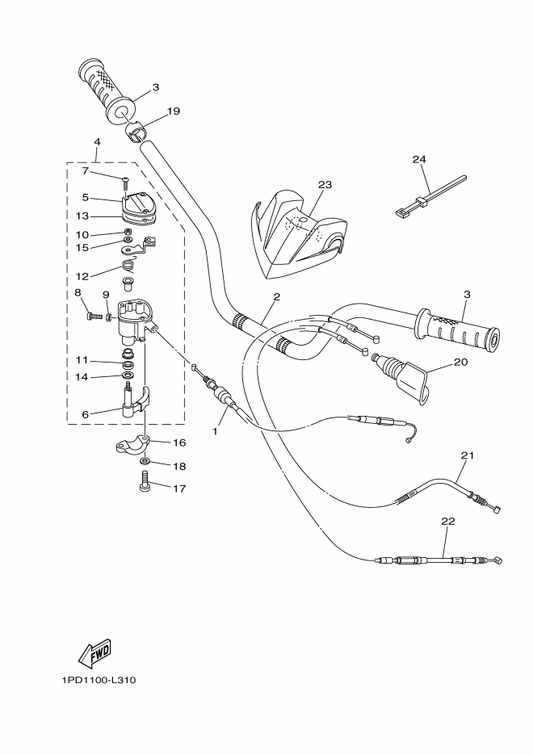 Yamaha 1PD-26311-00 Cable, Throttle 1 — shown on the Steering Handle & Cable parts diagram