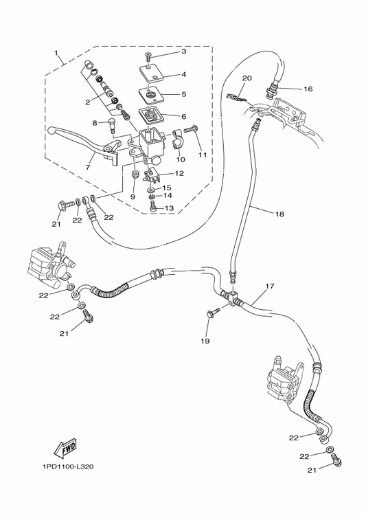Yamaha 5TG-25871-10 Pipe, Brake — shown on the Front Master Cylinder parts diagram