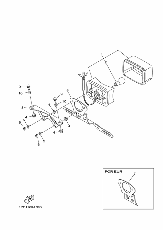 Yamaha 1PD-2481M-00 Bracket, Reflector 1 — shown on the Taillight parts diagram