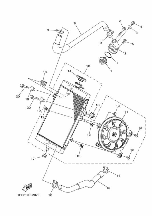 Yamaha 1PE-E2578-00 Hose 3 — shown on the Radiator & Hose parts diagram