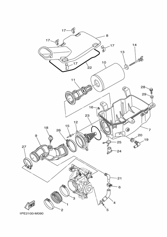 Yamaha 1S3-14453-00 Joint, Air Cleaner 1 — shown on the Intake parts diagram