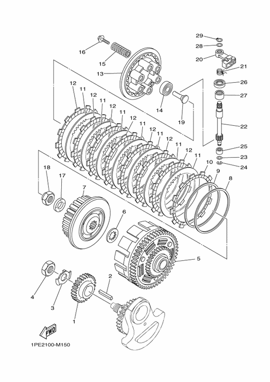 Yamaha BFK-16150-00 Primary Driven Gear Comp. — shown on the Clutch parts diagram