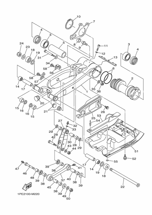 Yamaha 93304-20812 Bearing — shown on the Rear Arm parts diagram
